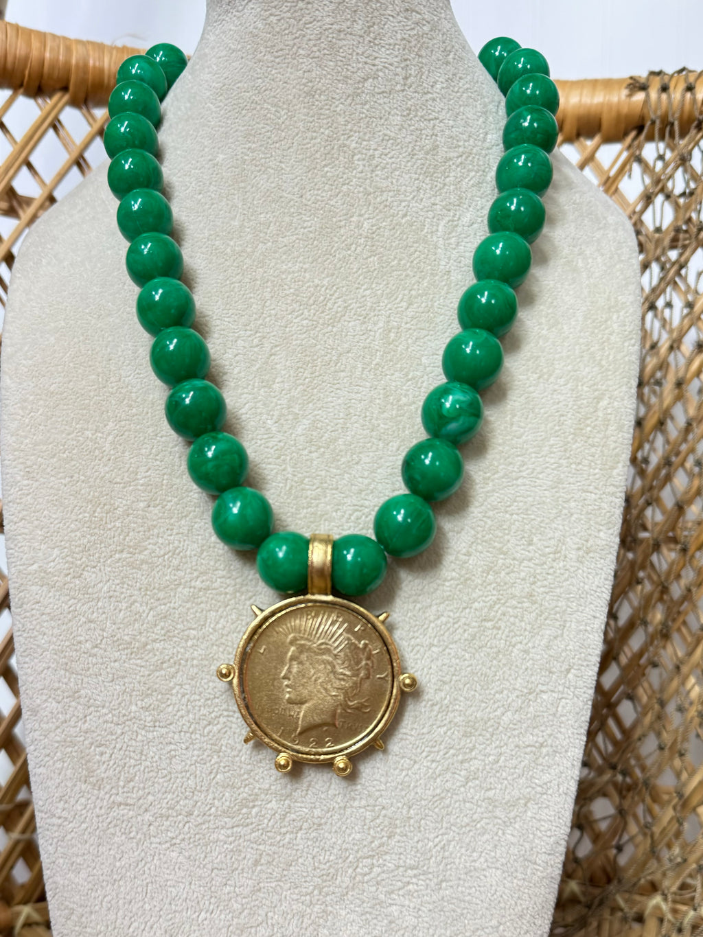 Yochi- Emerald Shores Coin Necklace