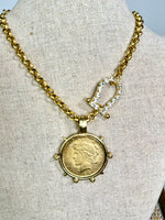 Yochi- Charlene Rhinestone Coin Necklace