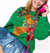 QOS-Green Rhinestone Rudolph Wearing A Wreath Sweatshirt
