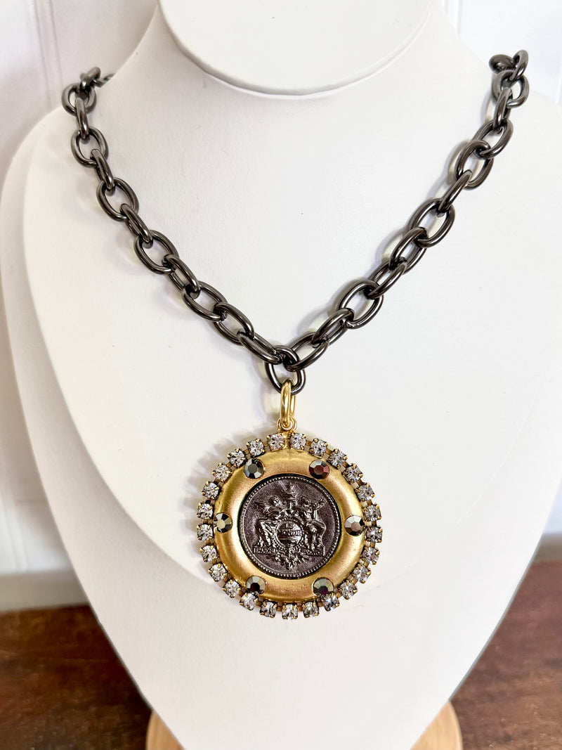Yochi- Nightfall Rhinestone Coin Necklace