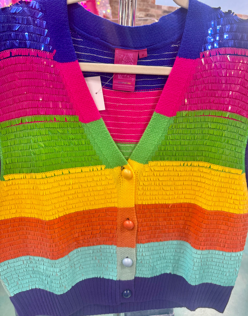 QOS- Full Sequin Rainbow Stripe Vest