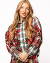 QOS- Plaid Poinsettia Button Up Top