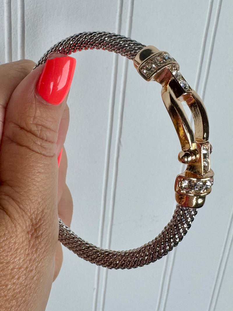 Day & Night Rope Bangle Bracelet- Silver/Gold Buckle