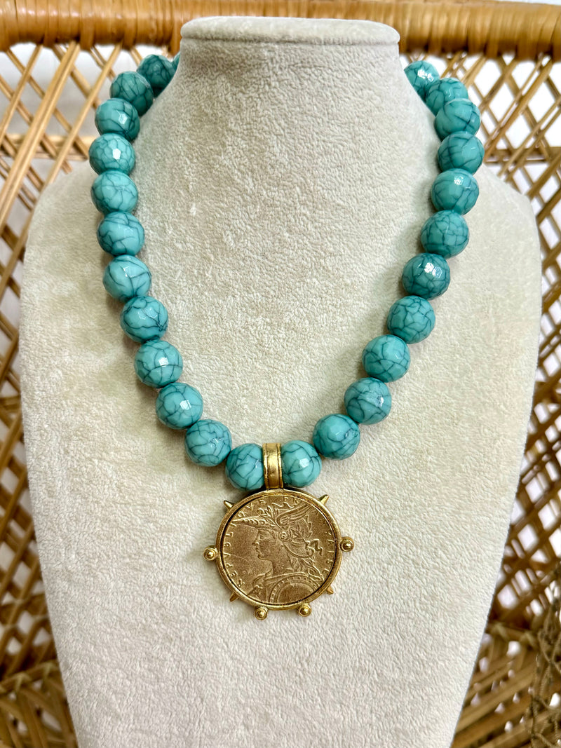 Yochi- Tantalizing Teal Coin Necklace