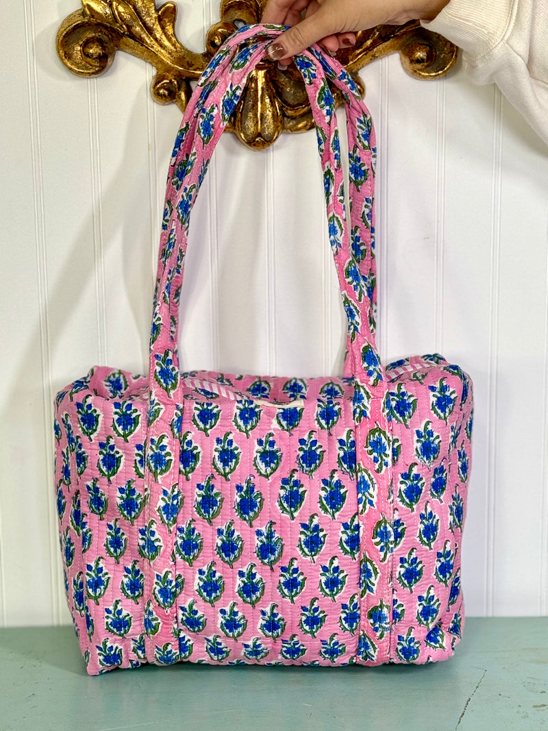 Blue Blossom Mini Quilted Duffel Bag