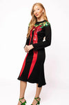 QOS- Black Knit Midi Dress With Red Bow & Wreath