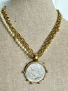 Yochi- Simply Pearl Tri-Chain Coin Necklace