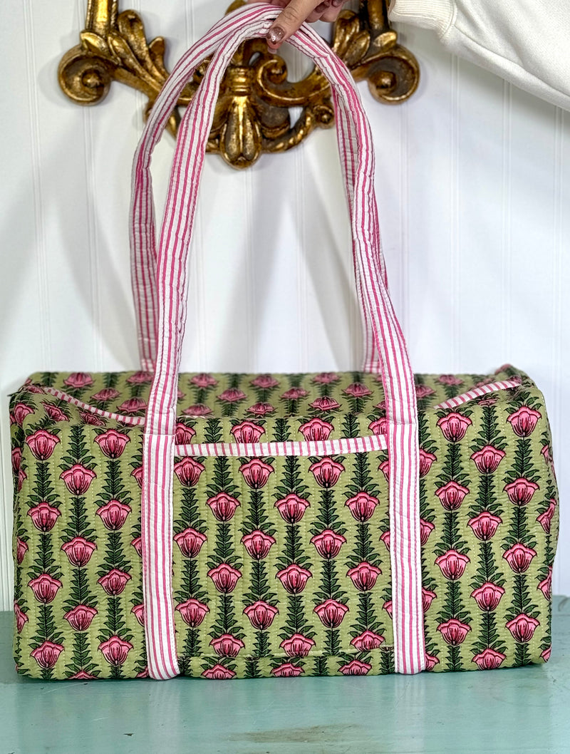 Green Ivy Large Quilted Duffel Bag