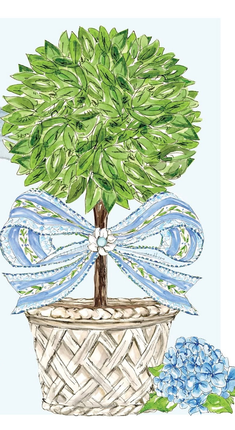 Rosanne Beck - Handpainted Blue Floral Topiary Wall Art