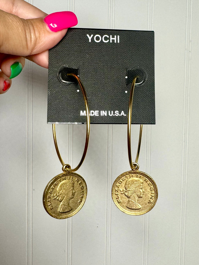 Yochi- Golden Days Coin Hoop Earrings