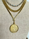 Yochi- All That Glam Tri- Chain Coin Necklace