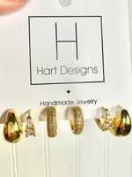 Hart Designs- Set of 3 Huggie Hoops