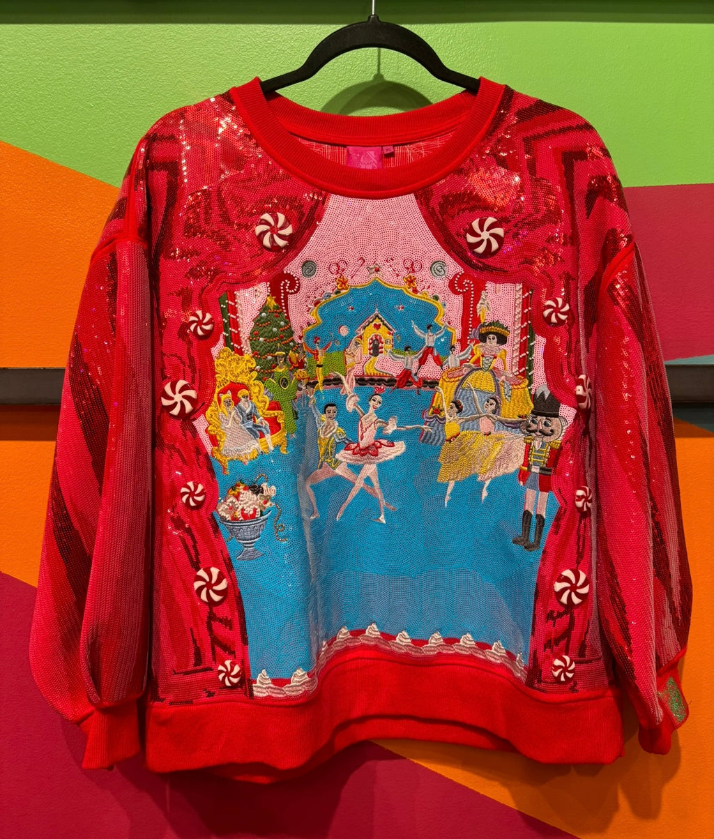 QOS- Red Nutcracker Ballet Stage Scene Sweatshirt