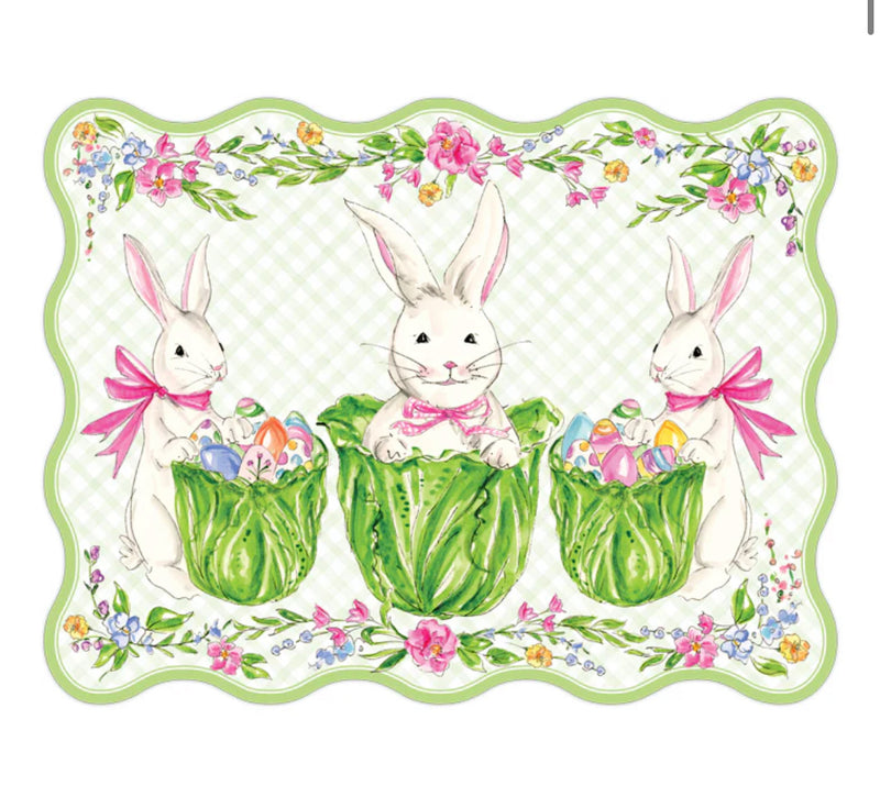 Rosanne Beck - Handpainted Bunny Trio with Cabbage Baskets Posh Die-Cut Placemat