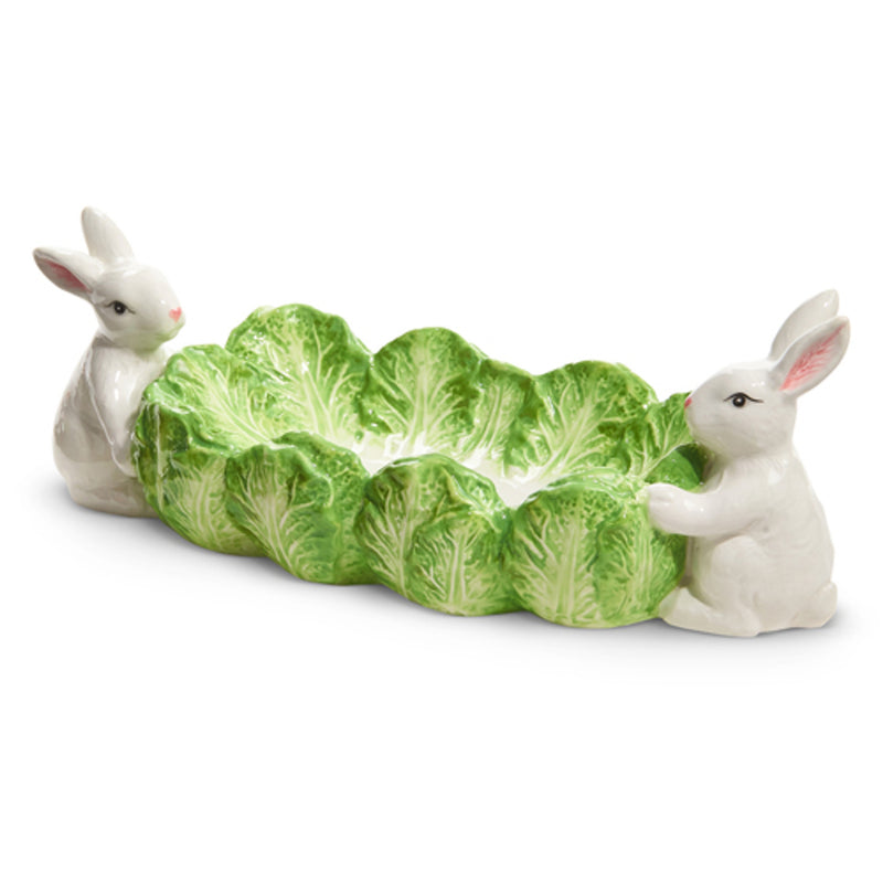 Raz 10" Green Cabbage Tray with Easter Bunnies