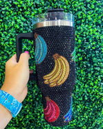 QOS Black Banana Rhinestone Tumbler