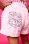 Pink Sequin Denim Shorts