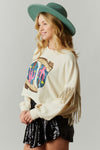 Boot Scoot Sequin Fringe Crop Sweatshirt