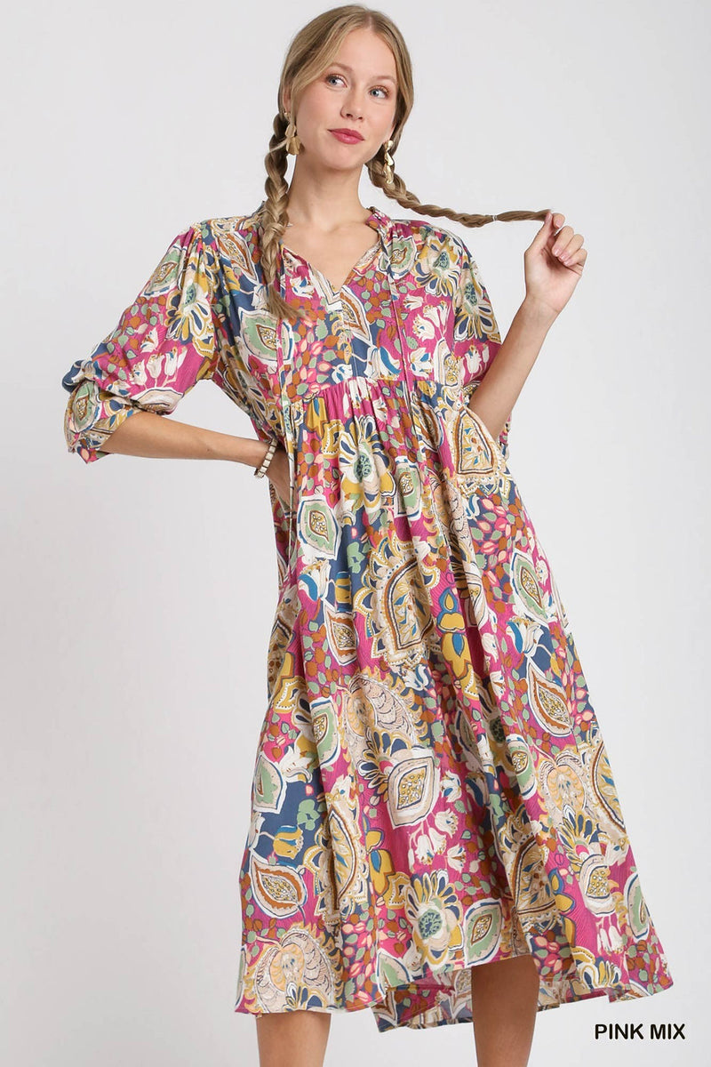 Pretty Paisley Print Midi Dress