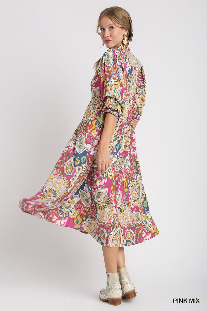 Pretty Paisley Print Midi Dress