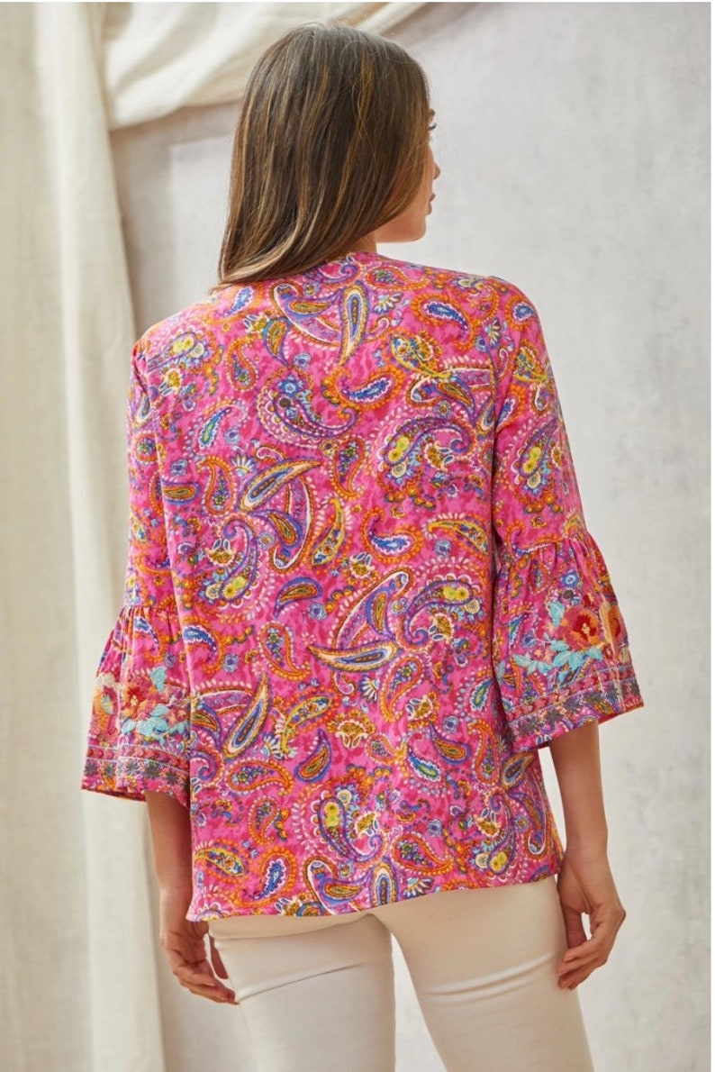 Pretty Paisley Embroidered Peasant Top