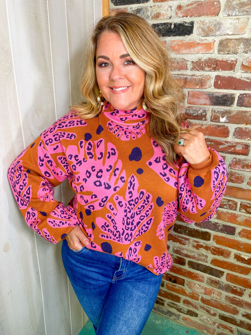 Tropical Spice Palm Leaf Sweater