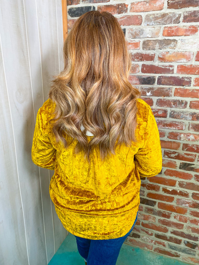 Amber Floral Velvet Button Down- Golden