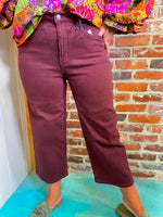 Judy Blue Tummy Control Wide Crop- Maroon