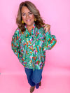 Wanderlust Bubble Sleeve Top- Green Multi