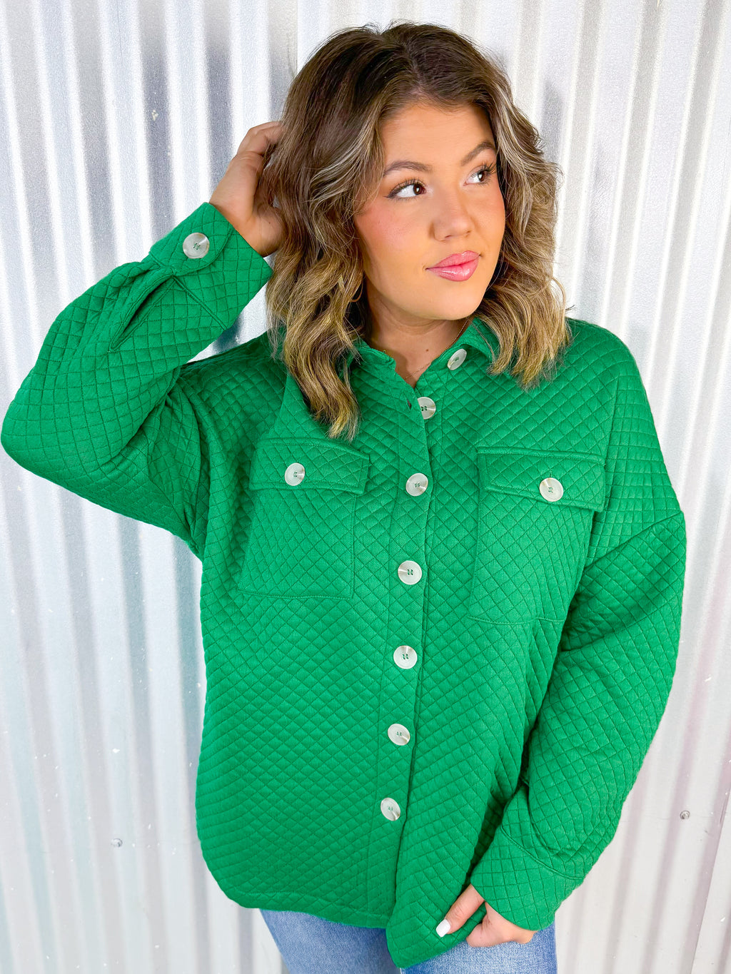 Jenny's Quilted Button Down- Green