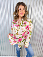 Peony Floral Button Down- Cream