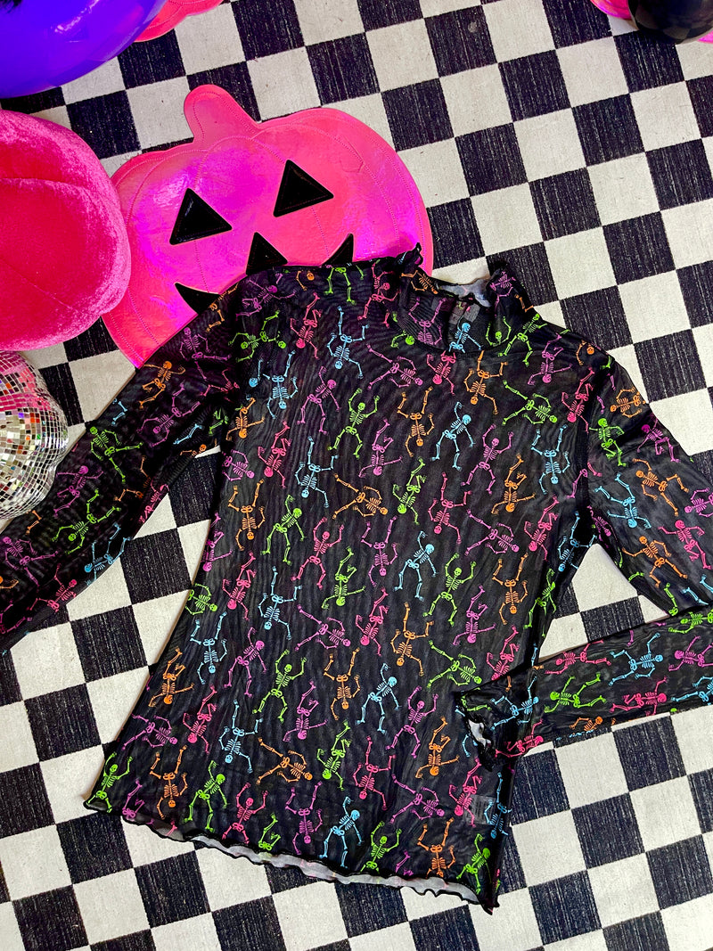 Spooky Skeleton Mesh Layering Top