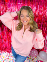 Kayla Quarter Zip Pullover - Baby Pink