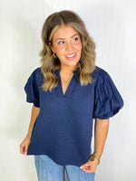 Myra Puff Sleeve Top- Navy