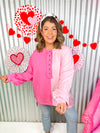 Lover Color Block Sweatshirt- Pink