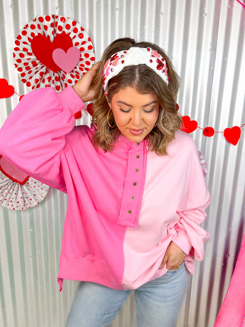 Lover Color Block Sweatshirt- Pink