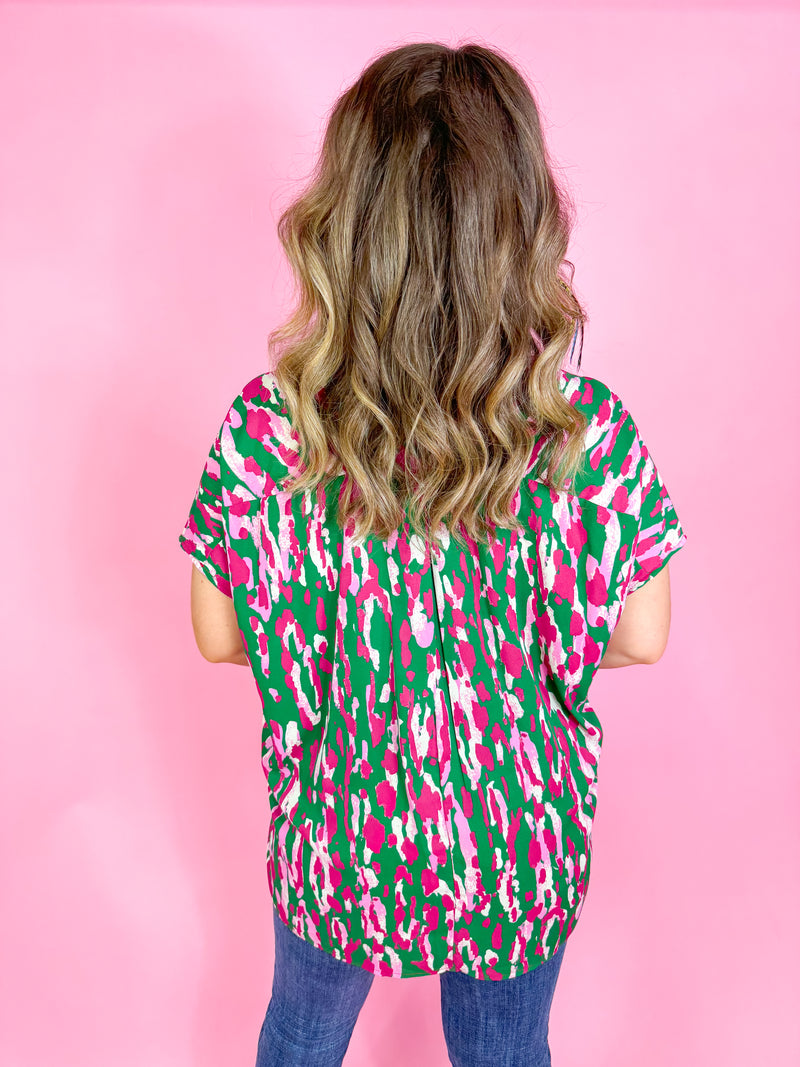 Adrienne- Watermelon Drop V-neck Top