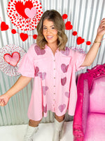 Rhinestone Heart Puff Sleeve Dress