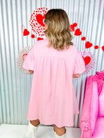 Rhinestone Heart Puff Sleeve Dress