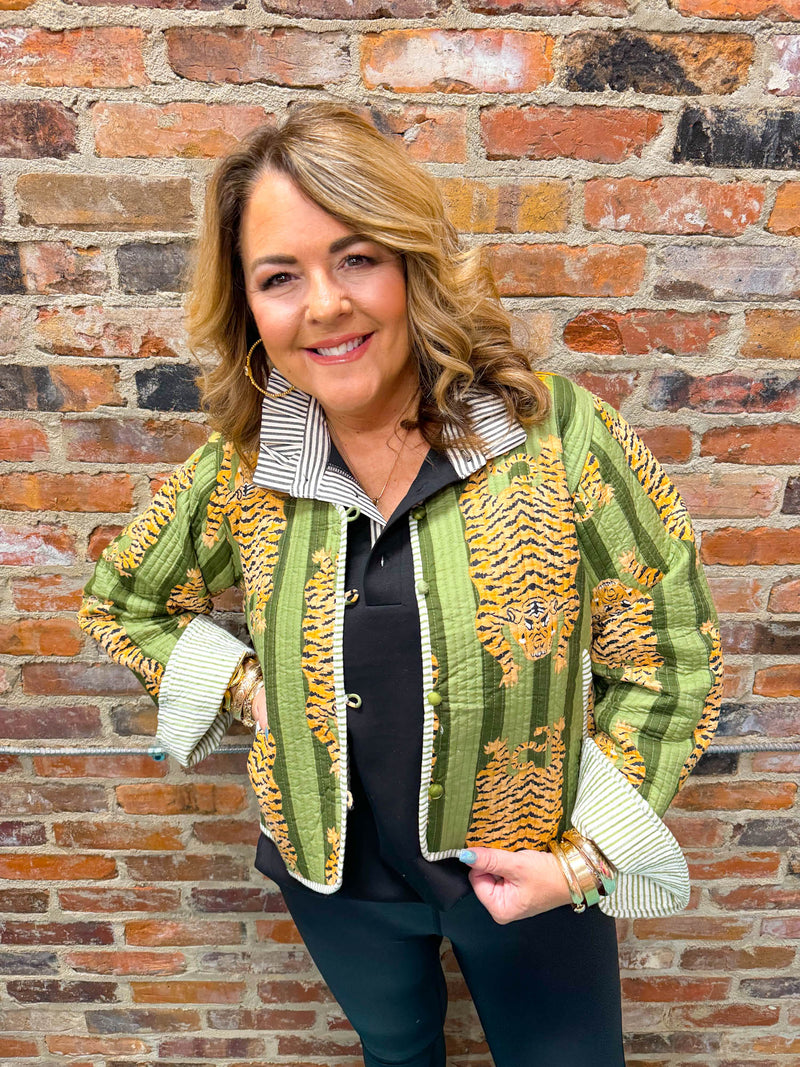 Talking Tigers Quilted Jacket- Short Green