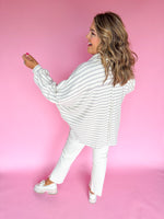 Mia Oversized Striped Henley- Taupe