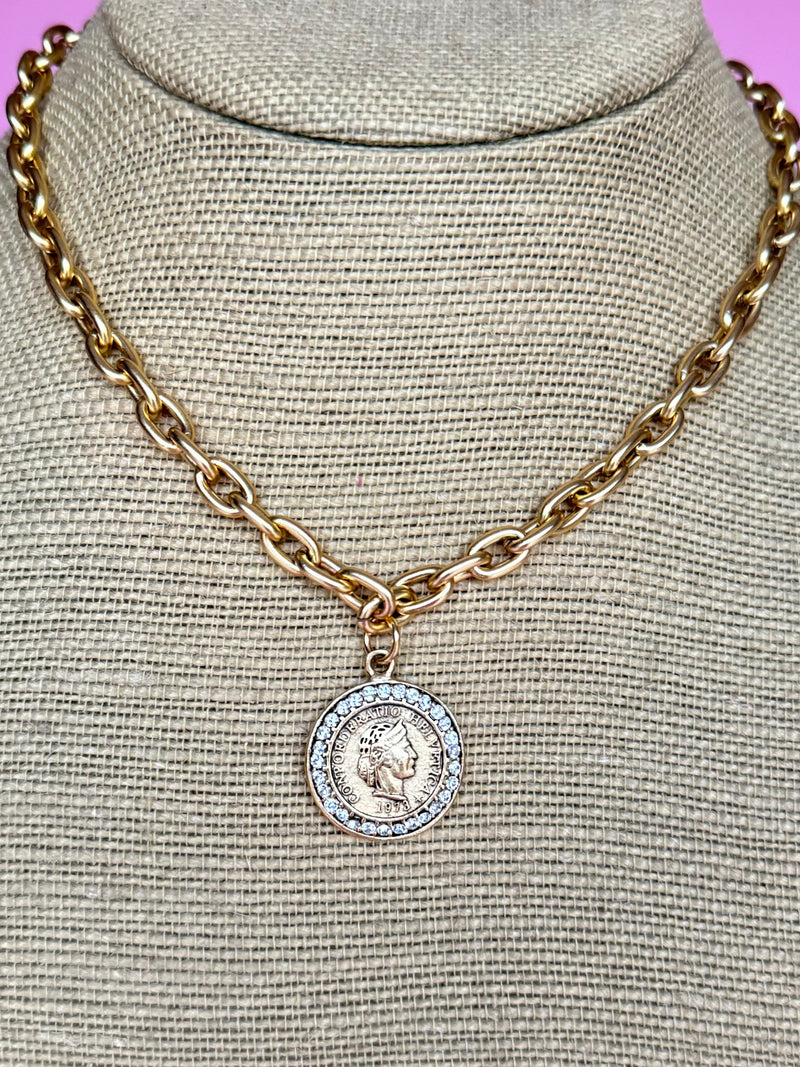Yochi- Ava Mini Rhinestine Coin Necklace