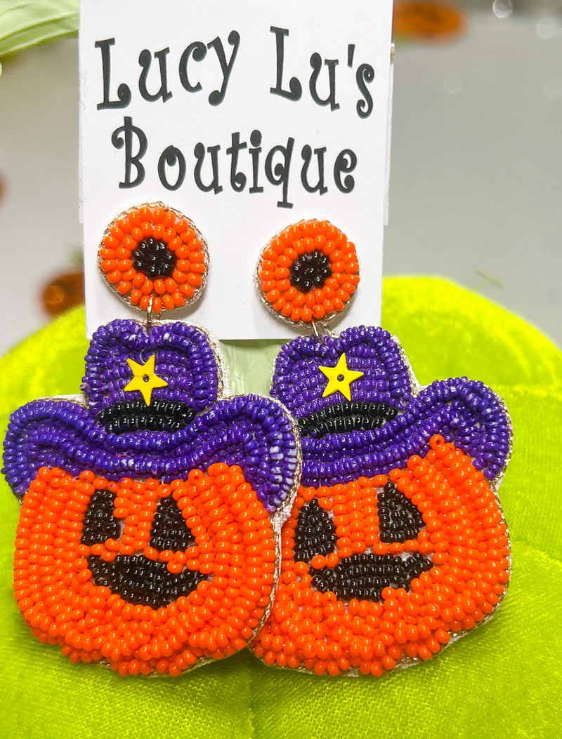 Howdy Pumpkin Earrings- Orange