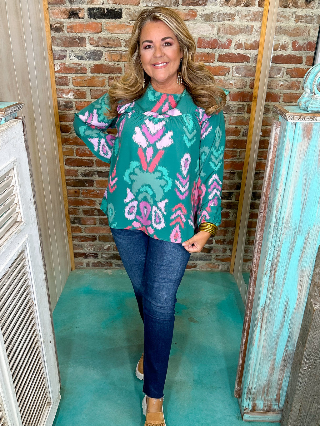 MM- Sunday Stroll Teal Casey Top