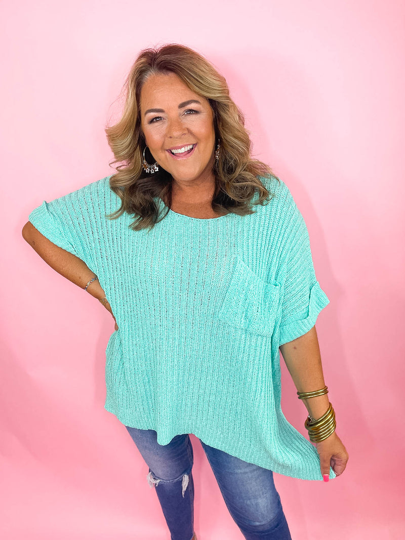 Dreamy Days Short Sleeve Sweater- Mint