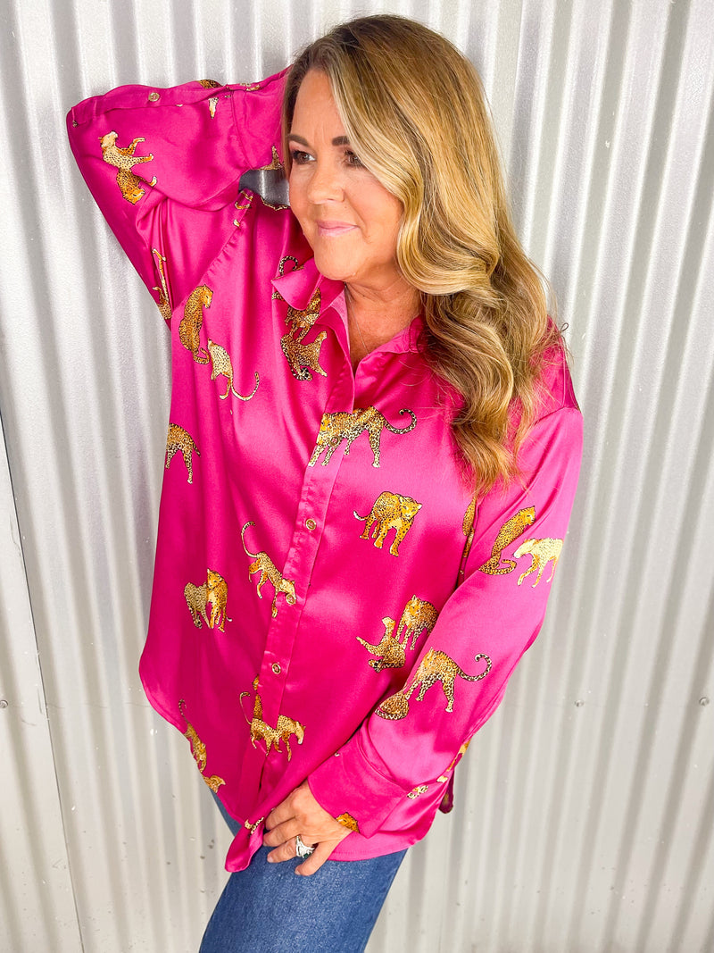 Leona Leopard Button Down- Berry
