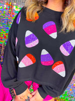 Sweet Candy Corn Sweatshirt- Black