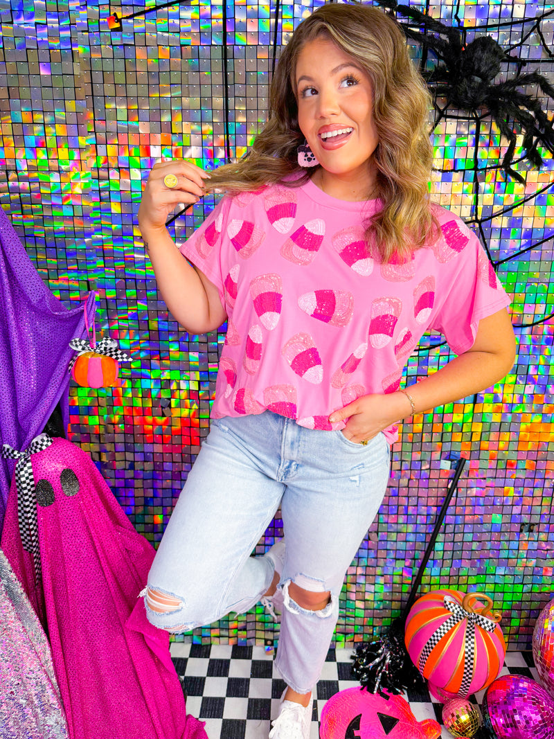 Queen of Sparkles- Candy Corn Tee- Pink- Final Sale