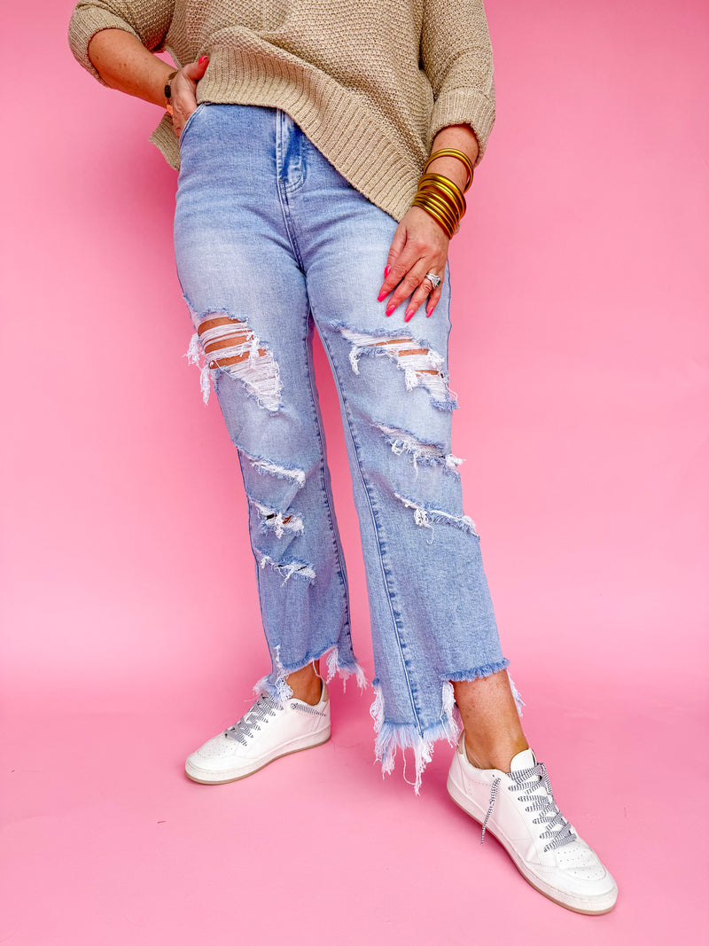Delilah Distressed High Rise Crop Jean