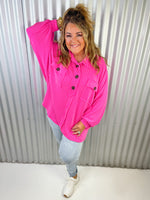 Layla Oversized Henley- Fuchsia